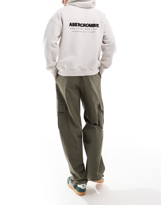 Sudadera gris claro extragrande con capucha y estampado de logo flocado en la espalda de Abercrombie & Fitch