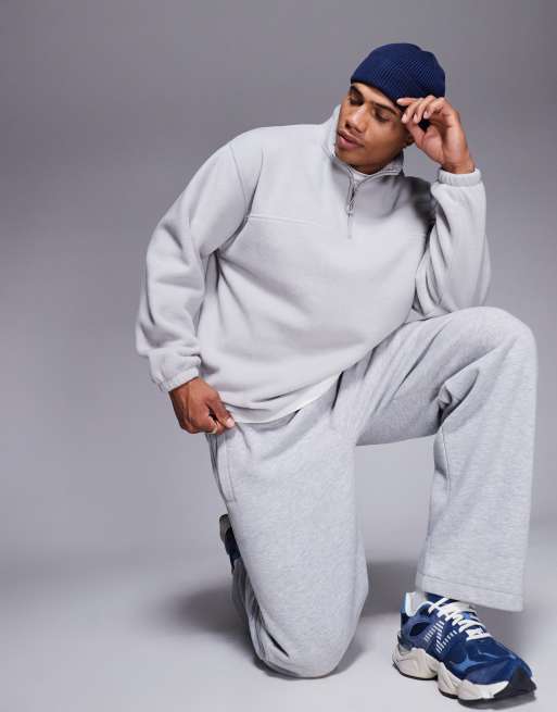 Sudadera gris claro extragrande con cremallera corta de felpa de ASOS DESIGN