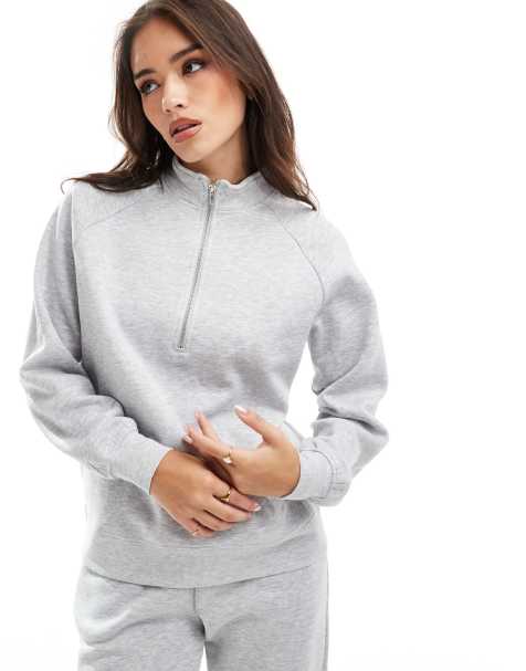 Sudadera gris claro jaspeado con media cremallera de PIECES (parte de un conjunto) - view 1