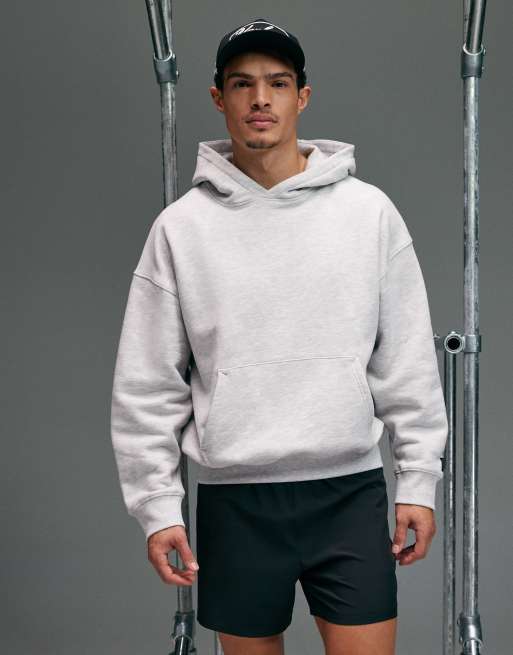 Sudadera gris claro jaspeado de corte cuadrado extragrande con capucha de tejido grueso de algodón de 440 g/m² Icon Rest Day de 4505, 5 de 5