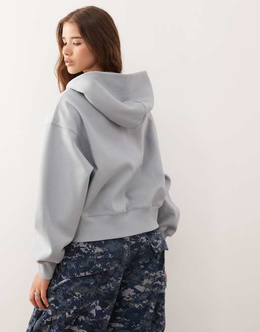 Sudadera gris claro jaspeado extragrande con capucha y cremallera