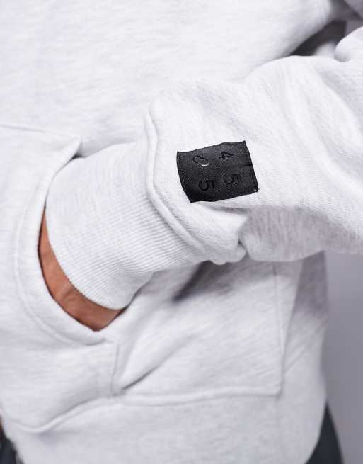 Sudadera gris claro jaspeado extragrande con capucha y cremallera de tejido grueso de algodón de 440 g/m² Icon Rest Day de 4505 , 5 de 5