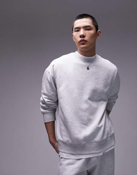Sudadera gris claro jaspeado extragrande con cuello redondo de Topman - view 1