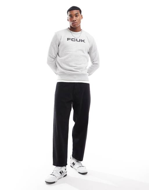 Sudadera gris claro melange con cuello redondo y logo en el pecho de FCUK