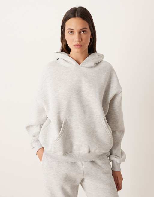Sudadera gris claro melange holgada con capucha de Gina Tricot (parte de un conjunto)