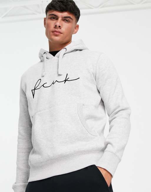Sudadera gris claro sin aberturas con capucha y logo de texto de FCUK