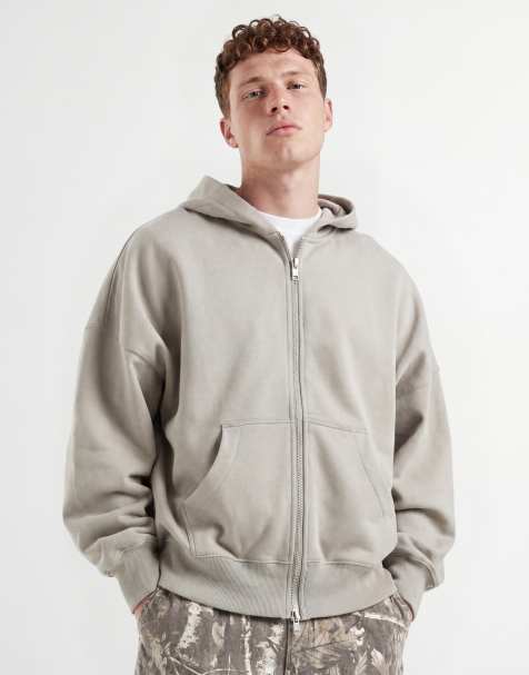 Sudadera gris claro ultragrande con capucha y cremallera de tejido grueso de 400 g/m² premium de ASOS DESIGN - view 1