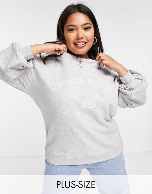 Sudadera gris con bordado navideño de Threadbare Plus
