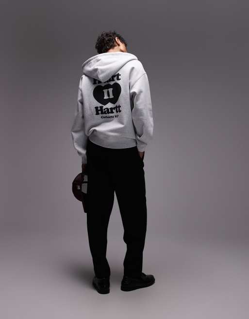 Sudadera gris con capucha, cremallera y estampado "Heart II Hartt" de Carhartt WIP, 3 de 4