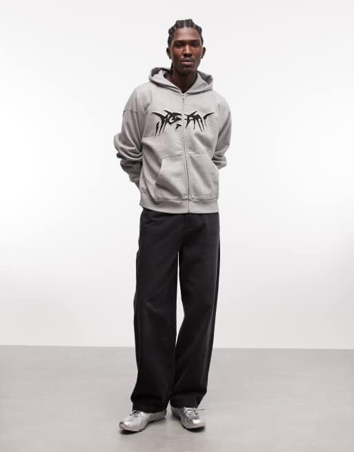Sudadera gris con capucha, cremallera y gráfico cuadrado de Weekday, 2 de 5