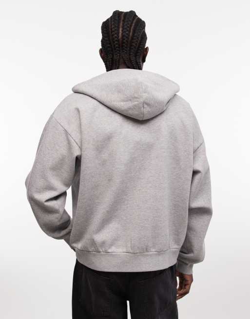 Sudadera gris con capucha, cremallera y gráfico cuadrado de Weekday, 4 de 5