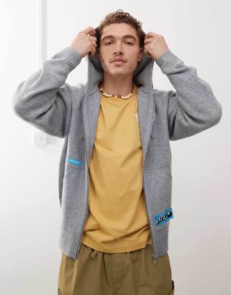 Sudadera gris con capucha, cremallera y logo estampado en la espalda de AAPE BY A BATHING APE® - view 1