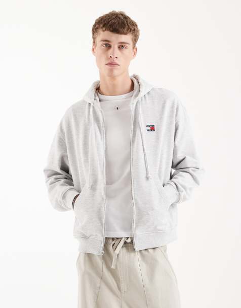 Sudadera gris con capucha, cremallera y parche de estilo años 90 de Tommy Jeans - view 1