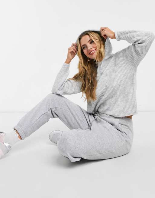 Sudadera gris con capucha de canalé de punto de New Look, 4 de 4