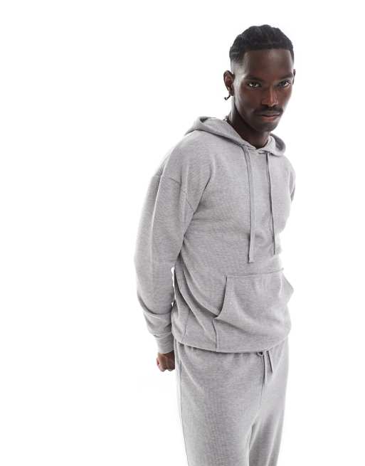 Sudadera gris con capucha de estar por casa de punto gofrado de Loungeable