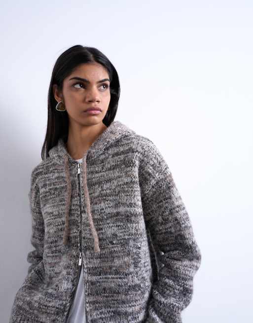Sudadera gris con capucha de punto de hilo retorcido de Topshop, 3 de 4