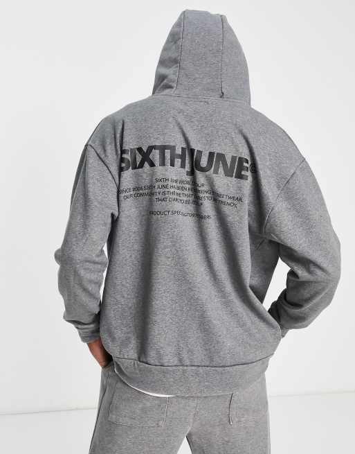Sudadera gris con capucha, lavado ácido y cremallera de tejido grueso de Sixth June (parte de un conjunto)