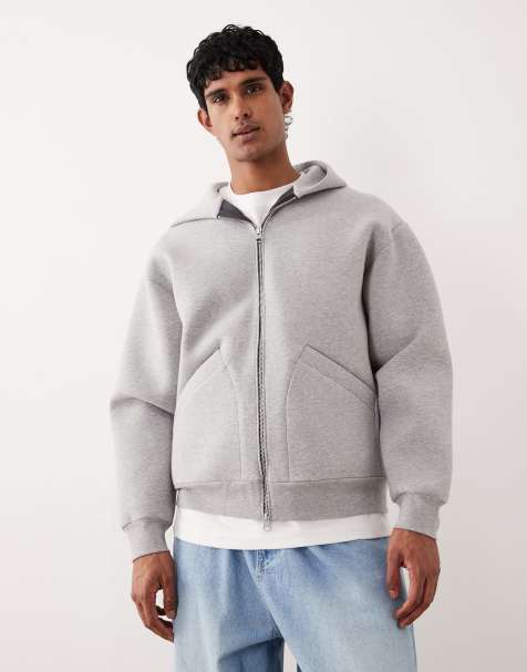 Sudadera gris con capucha y cremallera de tejido efecto neopreno de algodón puro de ARKET - view 1