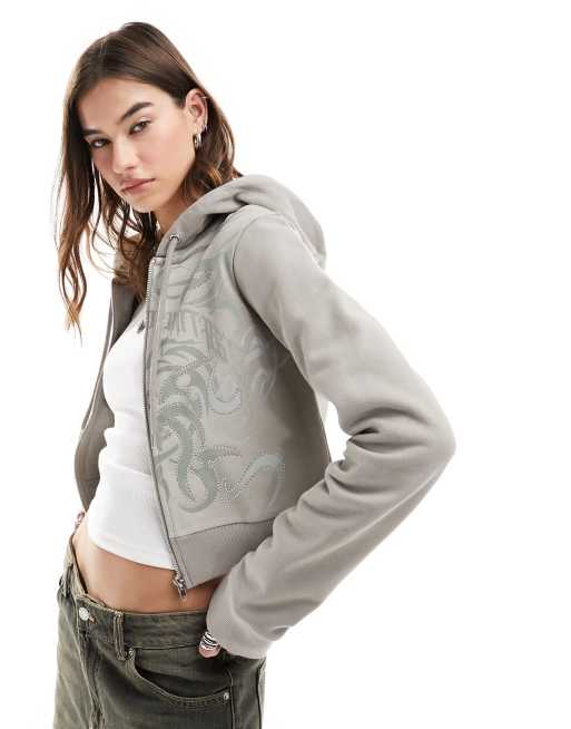 Sudadera gris con capucha y diseño encogido de Reclaimed Vintage 