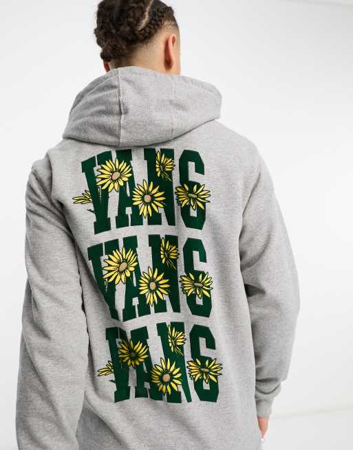 Sudadera gris con capucha y estampado en la espalda de flores de