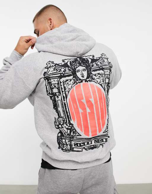 Sudadera gris con capucha y estampado en la espalda de HNR LDN