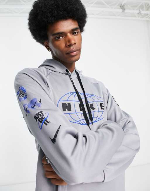 Sudadera gris con capucha y estampado gráfico Therma-FIT de Nike Training
