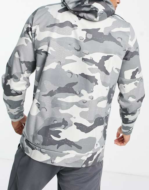 Sudadera gris con capucha y estampado integral de camuflaje Therma