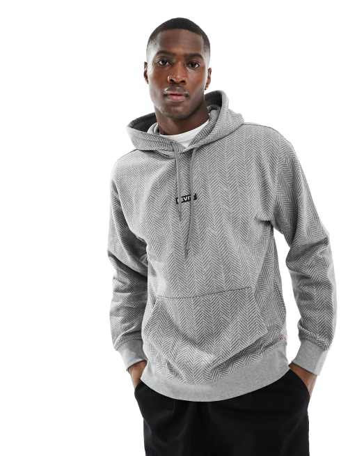 Sudadera gris con capucha y logo central pequeño de Levi's