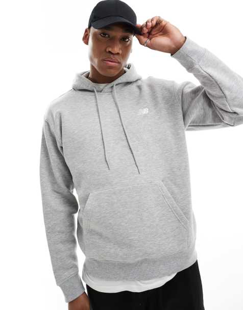Sudadera gris con capucha y logo pequeño de tejido cepillado de New Balance - view 1