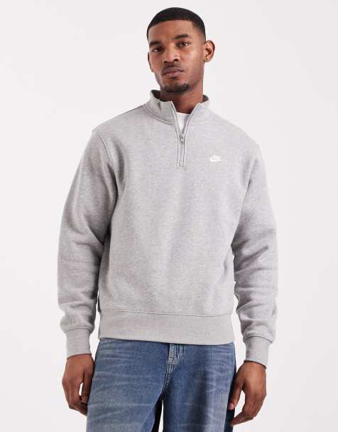 Sudadera gris con cremallera corta y logo de Nike Club - view 1