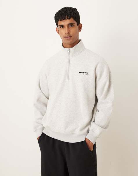 Sudadera gris con cremallera corta y logo en el pecho de Abercrombie & Fitch - view 1