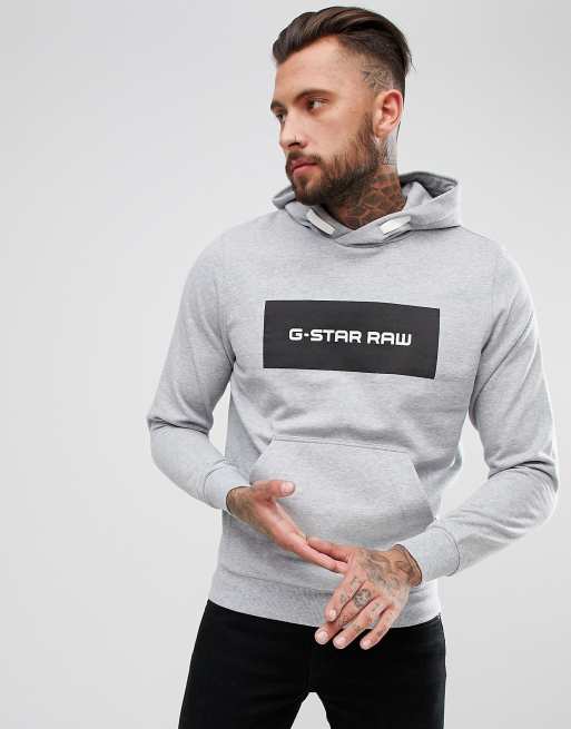 Sudadera gris con cuadro con el logo BeRaw de G-Star
