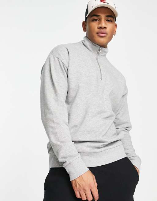 Sudadera gris con cuello alzado y cremallera corta de New Look
