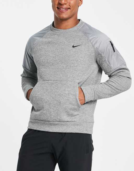 Sudadera gris con cuello redondo Therma Novelty de Nike Training