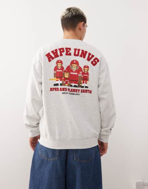 Sudadera gris con cuello redondo y estampado trasero de equipo de Aape by A Bathing Ape - view 1