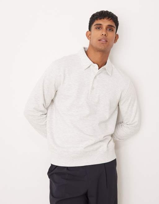 Sudadera gris con cuello tipo polo con botones de Mango