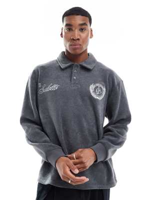 Sudadera gris con cuello tipo polo y bordado de ASOS DESIGN