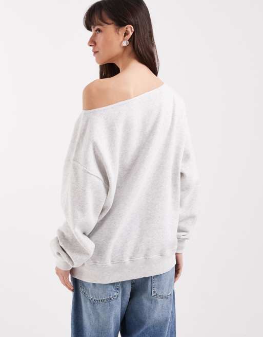 Sudadera gris con escote Bardot asimétrico de Hollister, 4 de 4