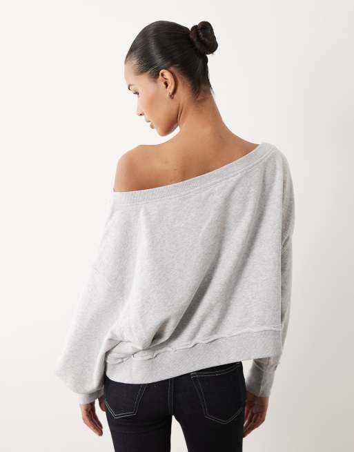Sudadera gris con escote Bardot de Cotton On, 4 de 4