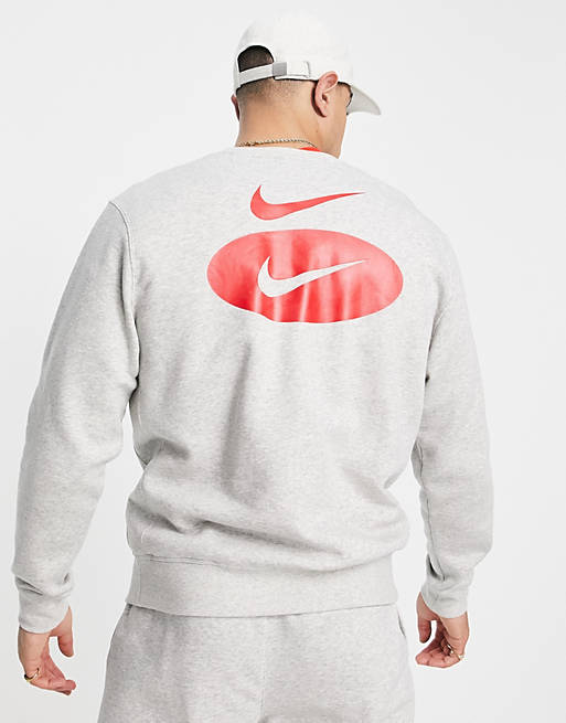 Hombre Sudaderas con y sin Capucha Deportivas | Sudadera gris con estampado en la parte posterior del logo de Nike - KW76006