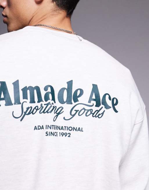 Sudadera gris con estampado gráfico en la espalda de tejido de 420 g/m2 de Alma de Ace, 4 de 4