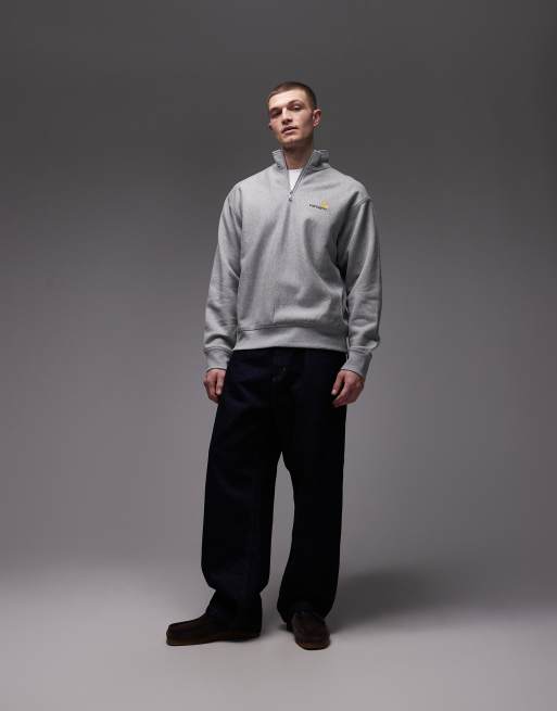 Sudadera gris con media cremallera y logo de texto American de Carhartt WIP, 2 de 5
