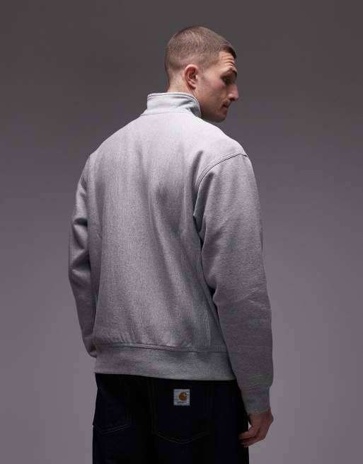 Sudadera gris con media cremallera y logo de texto American de Carhartt WIP, 3 de 5