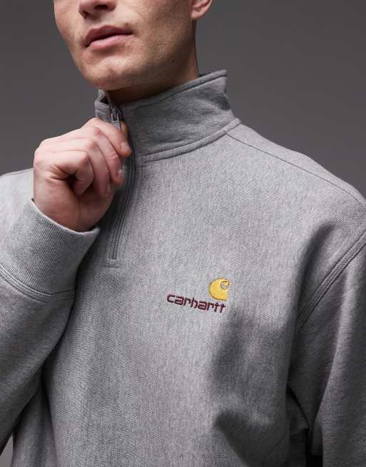 Sudadera gris con media cremallera y logo de texto American de Carhartt WIP, 5 de 5