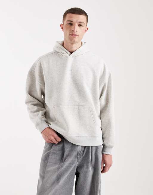 Sudadera gris de corte cuadrado con capucha y logo incrustado de Hollister