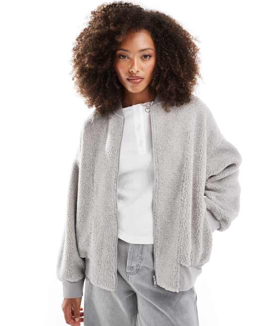 Sudadera gris de estilo bomber de felpa tipo borreguito de ASOS DESIGN