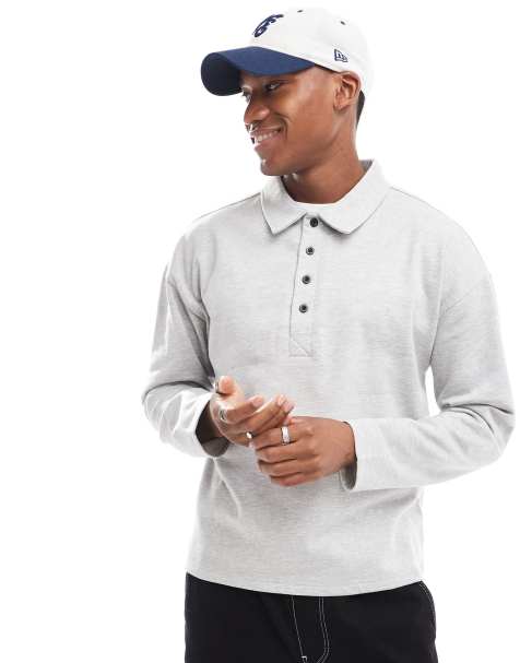 Sudadera gris de estilo rugby con media tapeta de botones de Another Influence - view 1