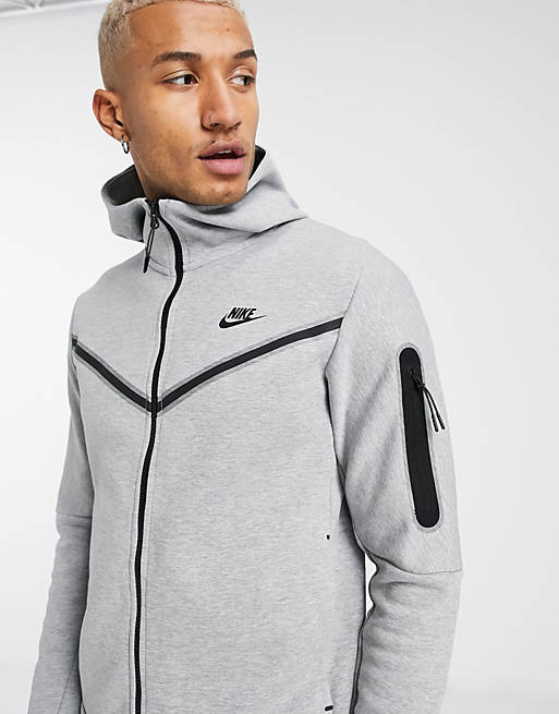Sudadera gris de polar técnico con capucha y cremallera de Nike