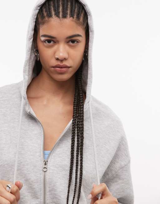 Sudadera gris estándar con capucha y cremallera Essence de Weekday, 2 de 4