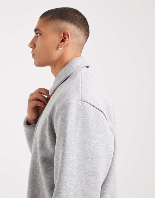 Sudadera gris estilo polo de rugby de corte cuadrado holgado con cremallera corta de ASOS DESIGN, 4 de 5